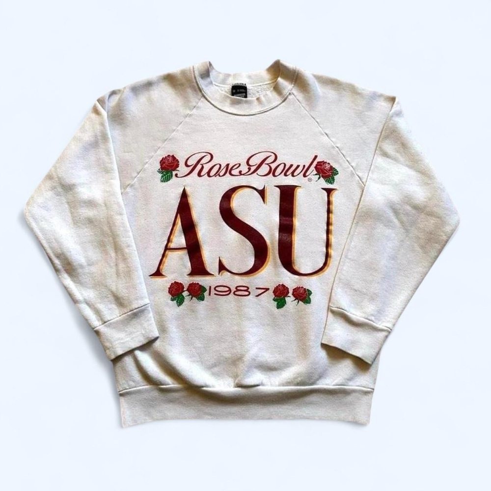Vintage Rose Bowl ASU 1987 Vintage Sweatshirt - White with Red & Green Graphic M